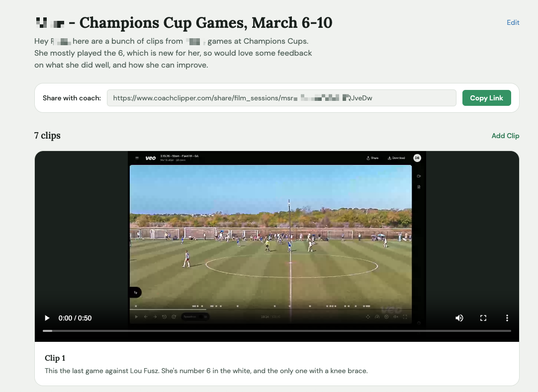 Film session page with share link and Copy Link button
